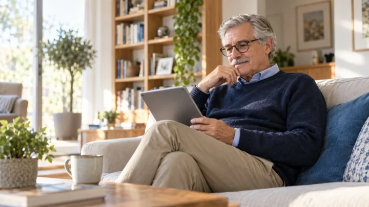 Un uomo consulta informazioni su un tablet